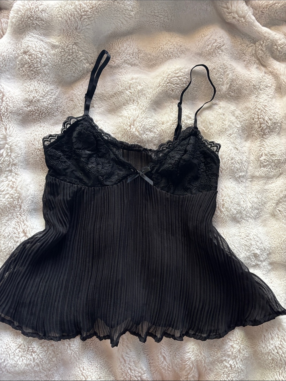 Meshki Black Lace Pleated Cami Top